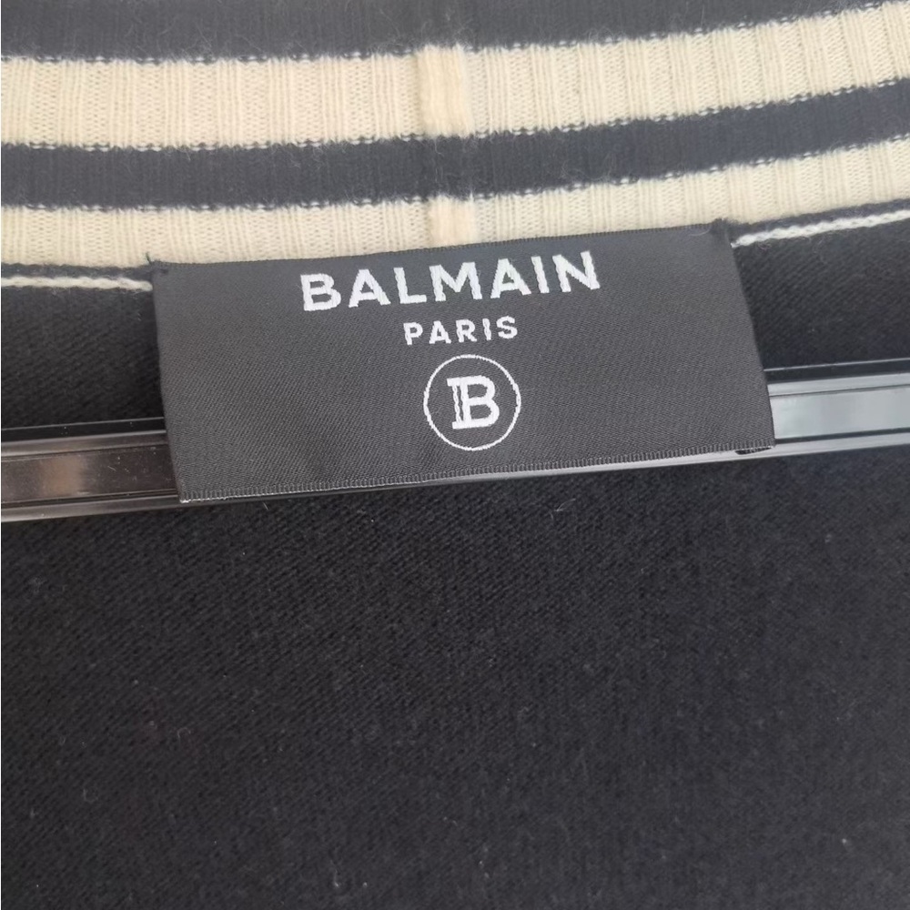 🚩steal Authentic Balmain Black Cardigan with White Accents - Picture 4 of 7